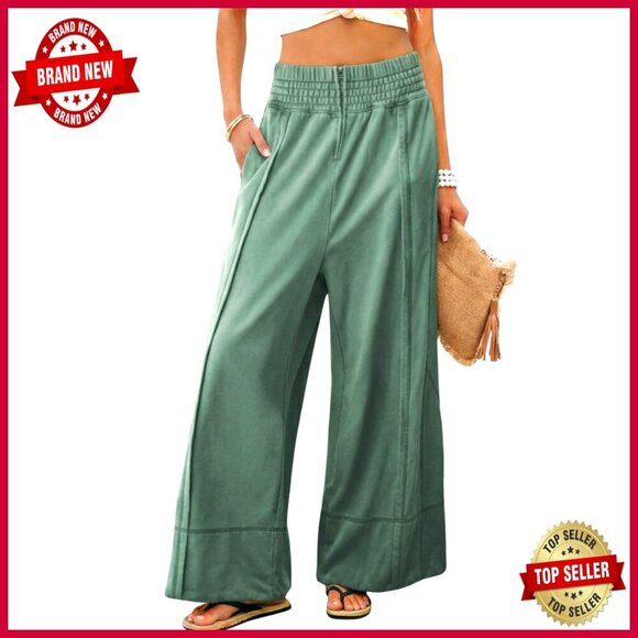 Pants - Wide Leg Palazzo Pants High Waisted Stretchy Cotton Lounge Sweatpants with